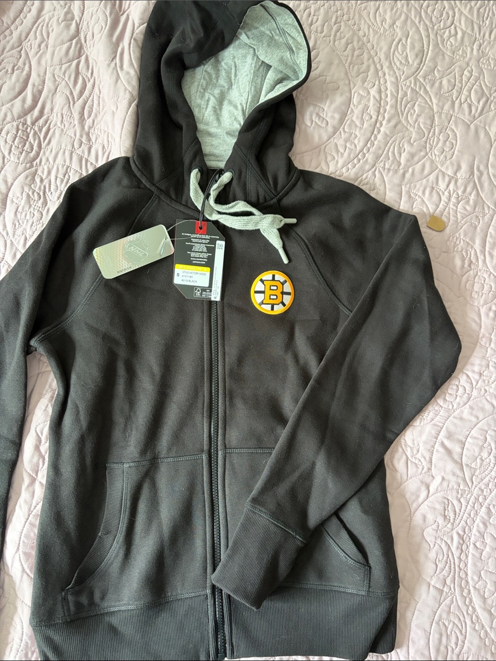 Antigua Black Hoodie with Gray Lining and Boston 'B' Patch